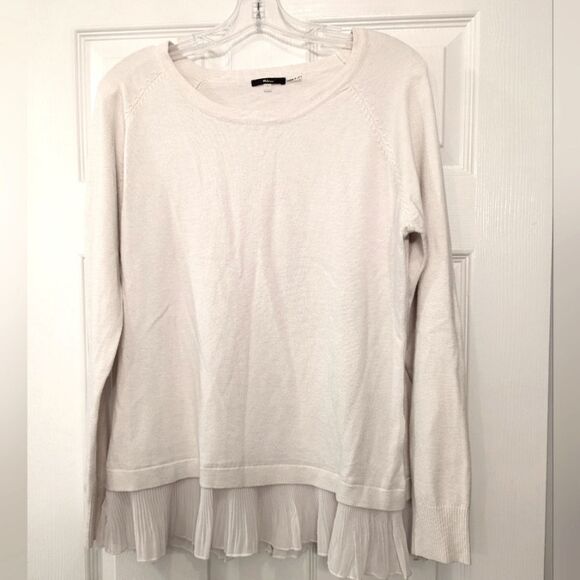 Milano cream wool bland crew neck pullover sweater ruffle sheer hem soft size L - Picture 1 of 8